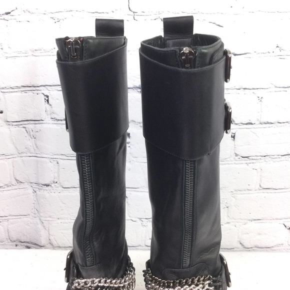 Claudia Ciuti Women's Buckles Chain Link Block Heel Black Leather Calf Boot 7.5 - Picture 13 of 15